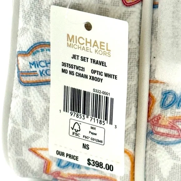 Michael Kors Jet Set Medium Printed Signature Logo Crossbody Bag Optic White
